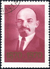 USSR-circa 1970: Postage stamp printed in USSR  with a picture of Vladimir Ilyich Lenin (1870-1924), Russian revolutionary, Soviet politician and statesman from the "Lenin"series. Philately.