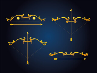 golden bows and arrows on blue background