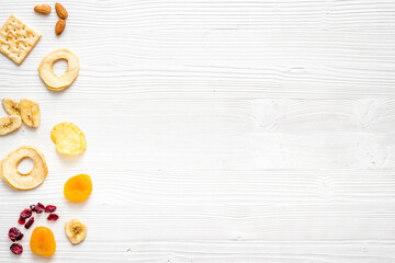 Appetizer snacks for company - nuts, dried fruits top view