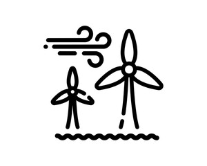 Offshore wind turbines line icon. Wind farm energy sign. Green electricity. Vector on isolated white background. EPS 10