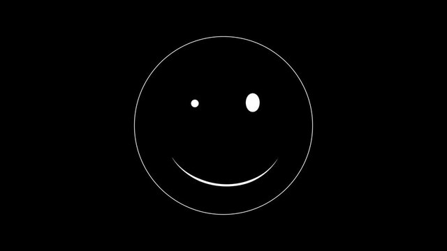 PNG Alpha.Smile symbol.Shape animation 2D graphic HUD.Cartoon circle smile face appearing and disappearing. Emoji giving a wink.