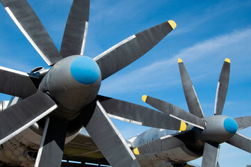 Fototapeta na wymiar Propellers of transportation plane or bomber plane or aircraft.