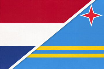 Netherlands or Holland and Aruba symbol of national flags from textile.