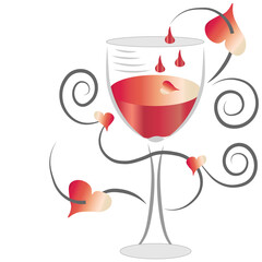 red wine glass with hearts