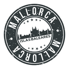 Mallorca Spain Round Stamp Icon Skyline City Design badge Rubber.