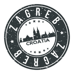 Zagreb Croatia Round Stamp Icon Skyline City Design Badge Rubber.