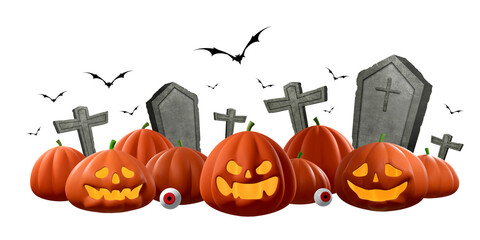 halloween pumpkins on white background. clipping path. 3d illustration