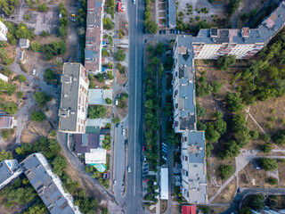 Streets of ukrainian small city from drone