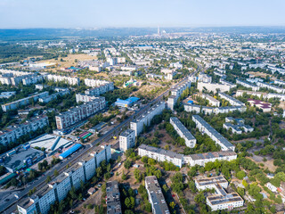View on the small city in Ukraine from a height