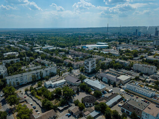 Aerial drone view of small winding streets and roads in Ukraine