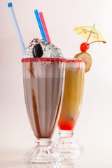 Fruit drink and chocolate milkshake