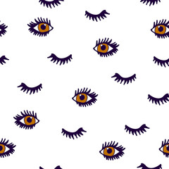 Seamless pattern with cartoon eyes, vector illustration