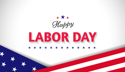 Happy Labor Day greeting banner design concept with american flag and stars on white background. USA national holiday. - Vector illustration
