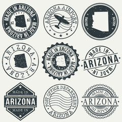 Arizona Set of Stamps. Travel Stamp. Made In Product. Design Seals Old Style Insignia.