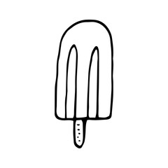 ice cream on a stick hand drawn doodle. single element for design icon, sticker, card, poster. scandinavian, monochrome, minimalism, food, dessert