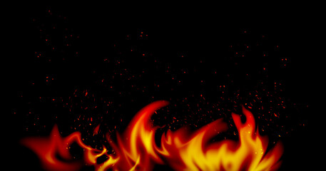 Abstract image of Orange fire or flames with sparkles in black background.
