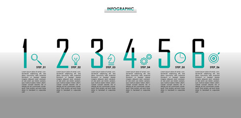Infographic vector with 6 numbered steps structure with half contrast and gradient. Simple diagram for presentation, business concept and plan.	
