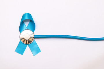 Prostate cancer awareness concept. Light blue ribbon for campaign & men's health in November & September