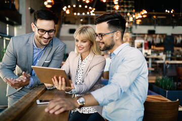 Coworker business colleagues working together in office