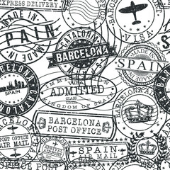 Barcelona Spain Stamps. City Stamp Vector Art. Postal Passport Travel. Design Set Pattern.