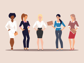 Obraz premium businesswomen in different poses, office uniforms