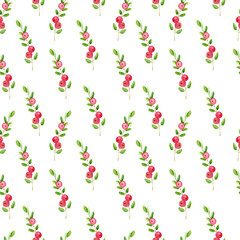 Cranberry sprigs seamless pattern. Watercolor floral seamless pattern.