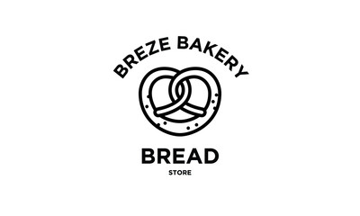 Bakery logos with fresh bread, pretzel, loaf and mill. Vector bakery icon set isolated.