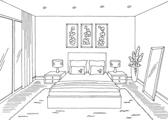 Bedroom graphic black white home interior sketch illustration vector
