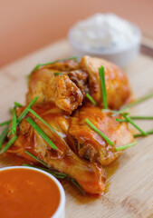 Chicken Wings With Hot and Yoghurt Sauces