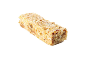 Tasty granola bar isolated on white background
