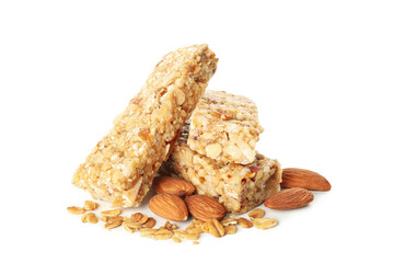 Tasty granola bars isolated on white background