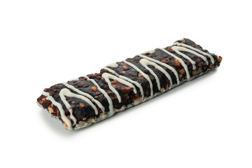 Tasty granola bar isolated on white background