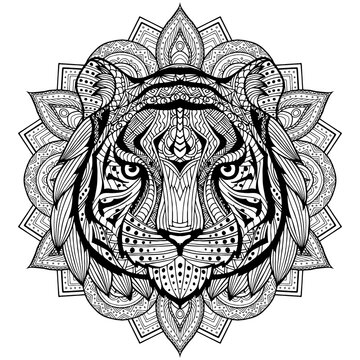 Tiger head in detailed style