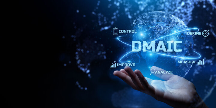 DMAIC, Six Sigma. Define, Measure, Analyse, Improve, Control. Standard quality control and lean manufacturing concept.