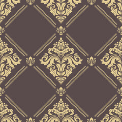 Classic seamless vector pattern. Damask orient ornament. Classic vintage background. Orient brown and golden ornament for fabric, wallpaper and packaging