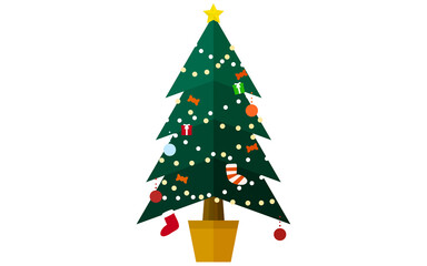 オーナメントのついたクリスマスツリーのイラスト