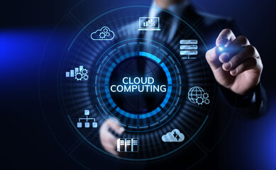 Cloud computing networking and internet concept on screen.
