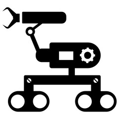 
Production robot on wheels, vector in solid style 
