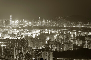 Fototapeta premium Aerial view of Hong Kong city at night