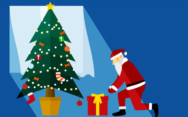 Naklejka na ściany i meble プレゼントを届けに来たサンタクロースのクリスマスカード