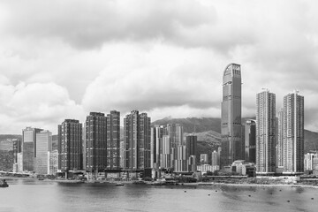 Fototapeta premium Panorama of harbor and skyline of Hong Kong city