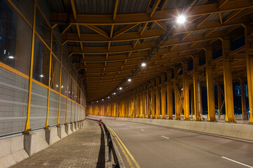 Empty tunnel in the dark. Transportation background