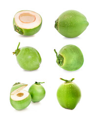 water drop green coconut isolated on white background