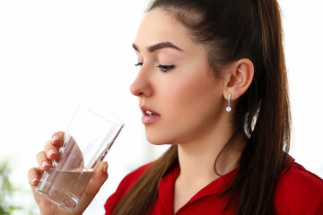 Woman drinking water, healthy lifestyle or dieting