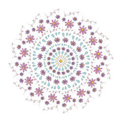 cute hand drawn doodle vector mandala with flowers, branches and leaves