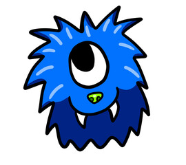 Adorable Stylized Fluffy One Eyed Blue Monster
