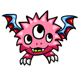 Adorable Stylized Fluffy Pink Flying Monster