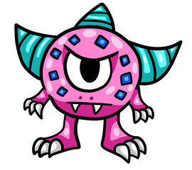 Adorable Stylized Funny Angry One Eyed Pink Monster