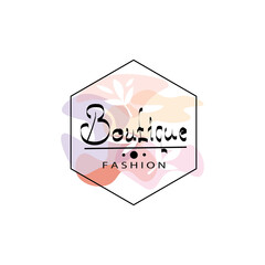 boutique logo outline floral emblem abstraction design vector illustration