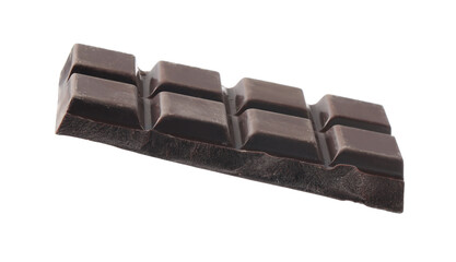 Piece of delicious dark chocolate isolated on white